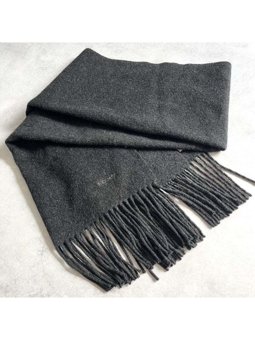 Hermes Fringe Cashmere Scarf Dark Gray